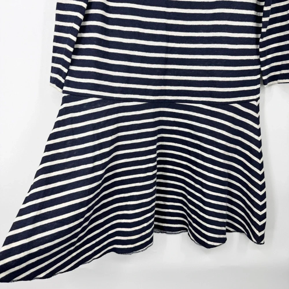 Tory Burch Navy White‎ Striped 100% Linen Drop Waist Flounce Dress XS 10152406